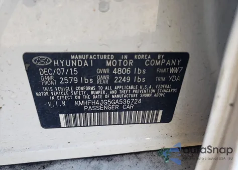 2016 Hyundai Azera Limited z USA, uszkodzony, nr VIN KMHFH4JG5GA536724